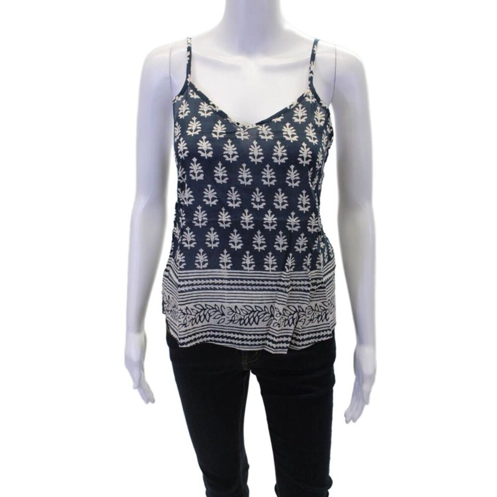 Bell Womens Spaghetti Strap V Neck Floral Foliage Tank Top Navy White Size Small